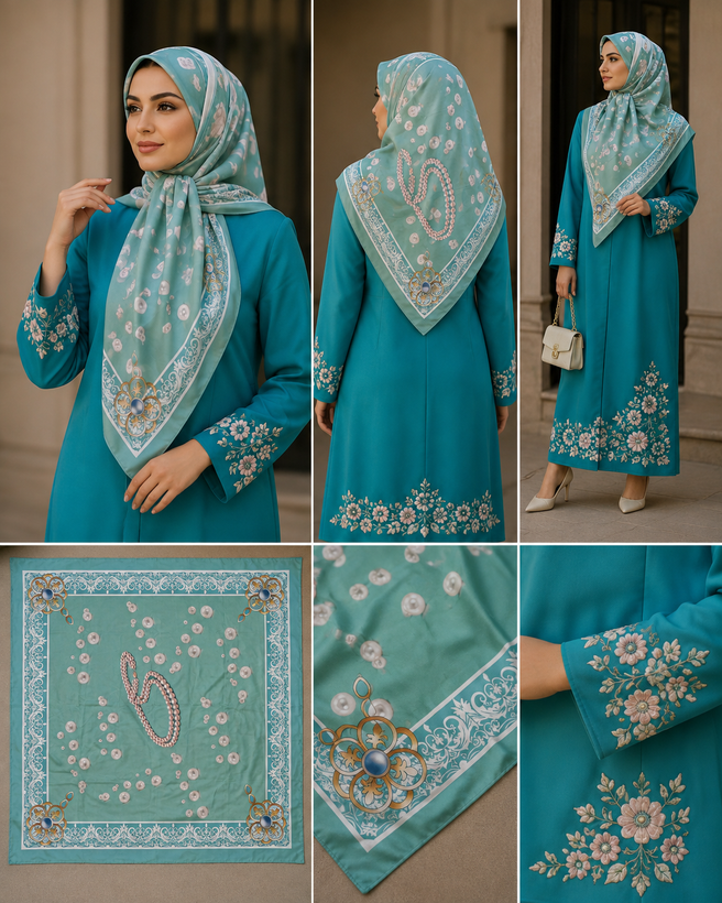 روسری طرح «مروارید آبی»